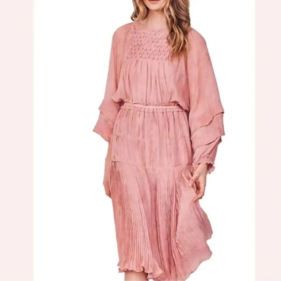 LoveShackFancy‎ Pink Noelle Boho Smocked Midi Dress Petite - Picture 4 of 9